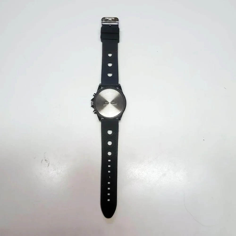Men's FMD Black Stainless Steel Rubber Band Watch EUC - Picture 2 of 4